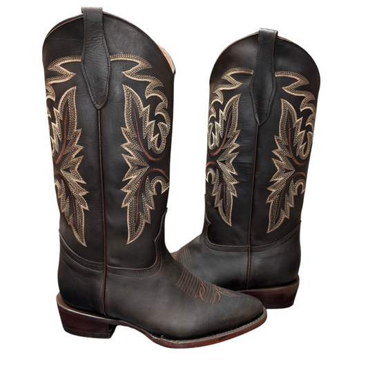 Cowboy Boots (0057) - 14.5" Round Toe Dark Brown Western Stitching