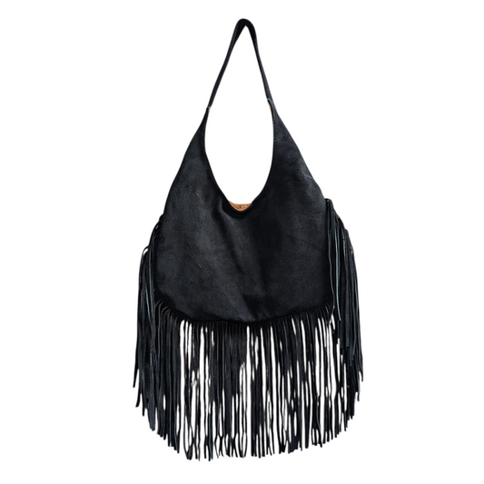 Western Fringe Leather Handbag - Black