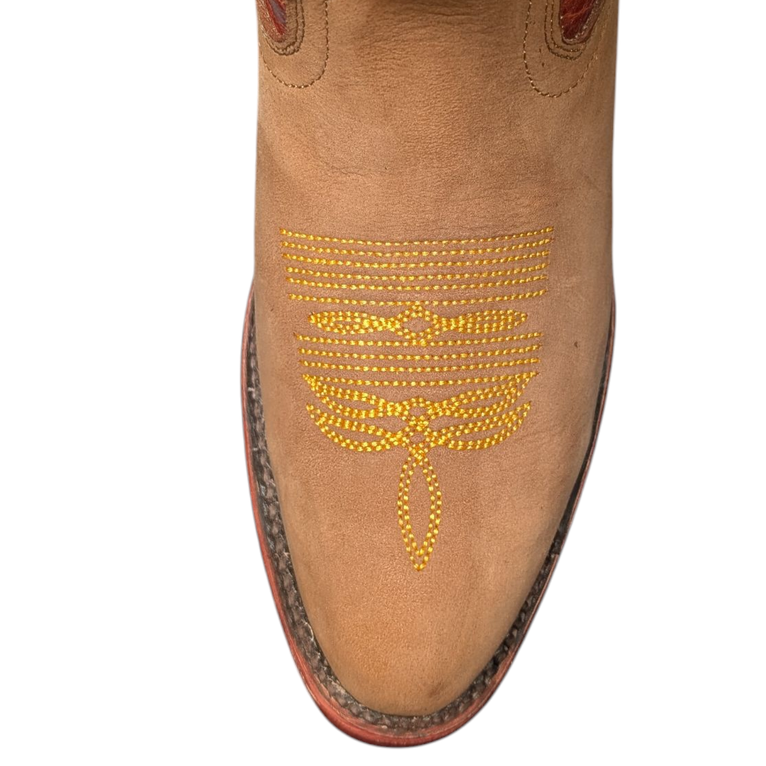 Unisex Cowboy Boots (0063) - Red & Brown Leather w/ Green Western Stitching & Round Toe