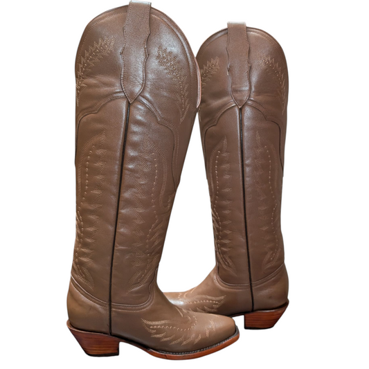 Women's Cowboy Boots (0065) - 21.5" Knee High Brown Leather w/ Round Toe