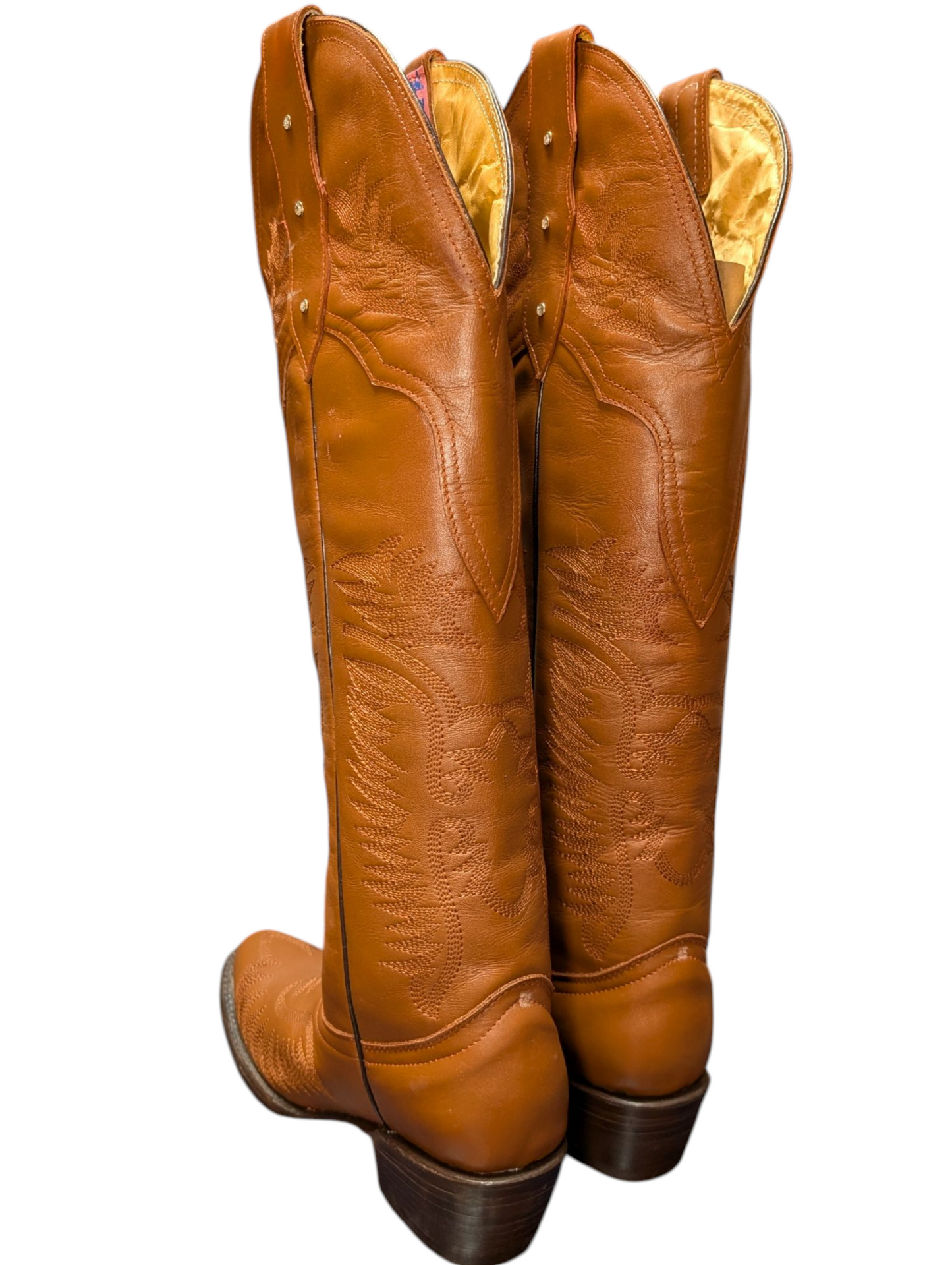 Women's Cowboy Boots (0072) - 21.5" Knee High Tan Brown Leather w/ Round Toe