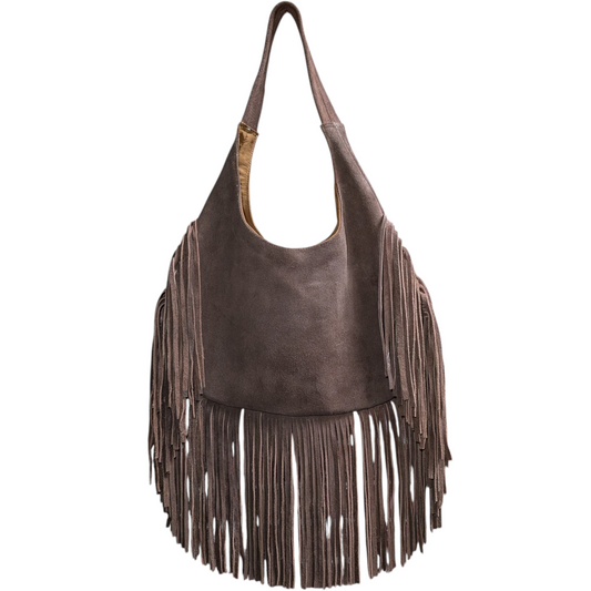 Western Fringe Leather Handbag (0005) - Taupe