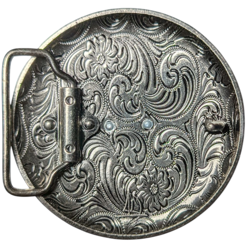 Western Buckle (0013) - Galloping Spirit Belt Buckle Blue Rhinestones