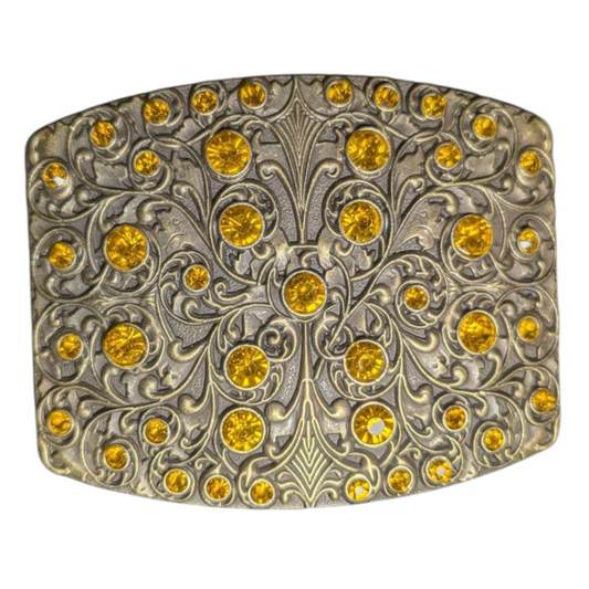 Western Buckle (0027) - Gold w/ Golden Rhinestones