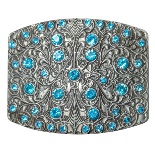 Western Buckle (0009 - Silver w/ Blue Rhinestones