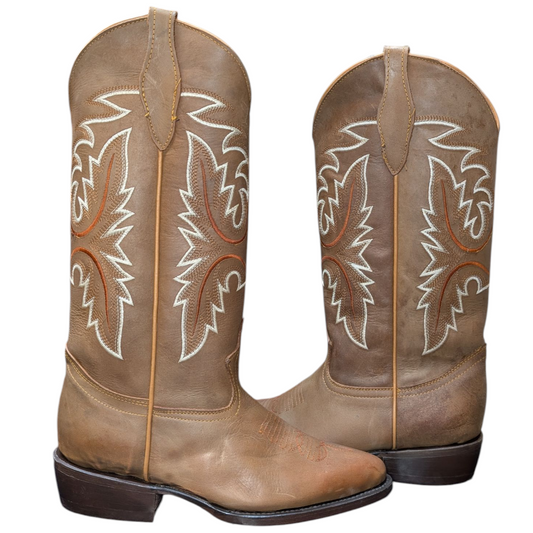 Women's Cowboy Boots (0061) - 14.5" Light Brown w/ Round Toe