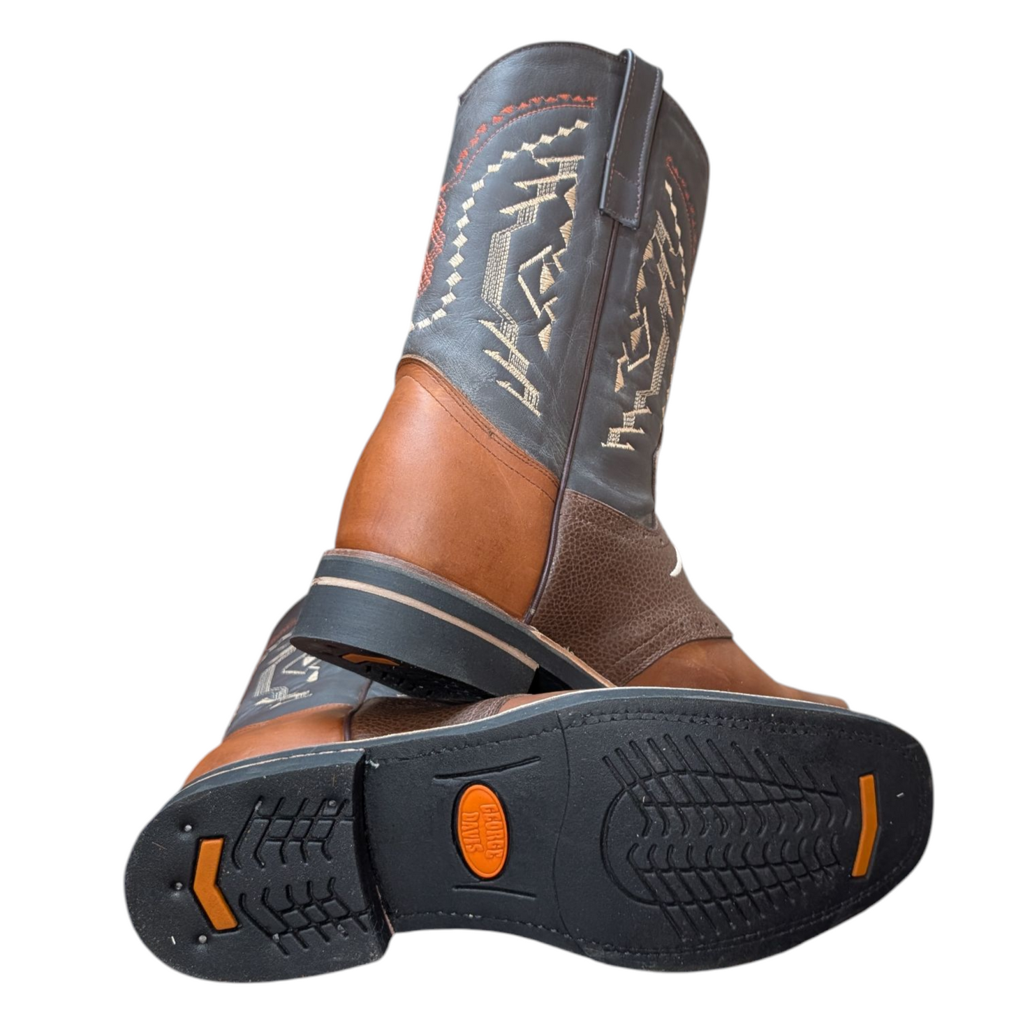 Men's Cowboy Boots (0064) - Layered Leather Longhorn Design Square Toe