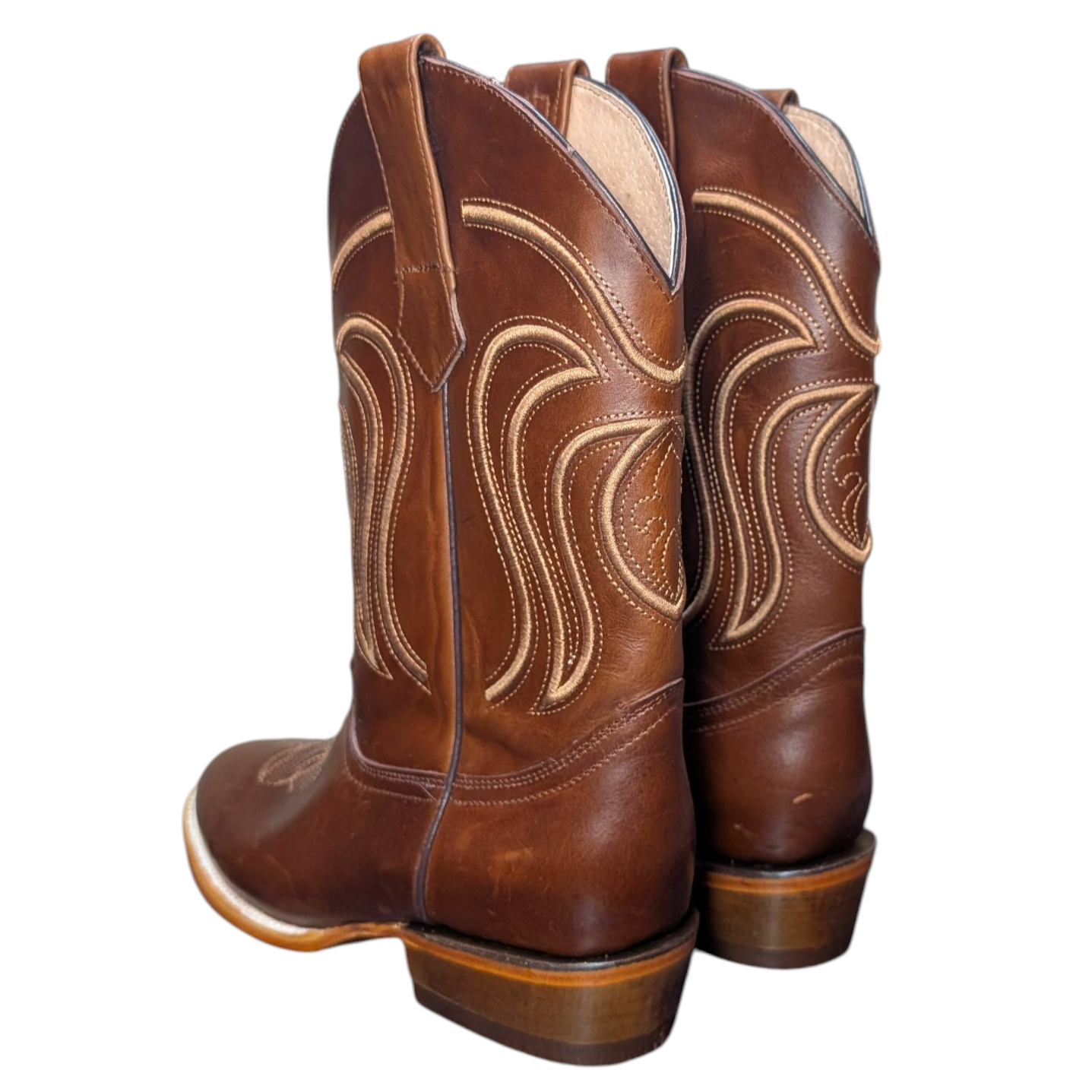 Men's Cowboy Boots (0067) - Brown Leather w/ Western Stitching & Round Toe