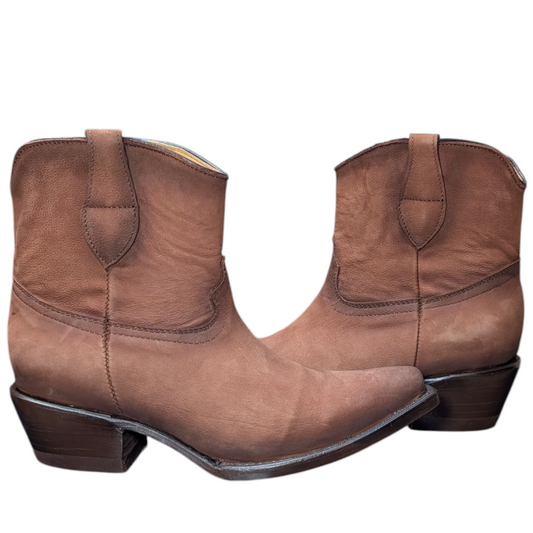 Women's Ankle Boots (0077) - 8" Brown Deer-hide Leather w/ Snip Toe