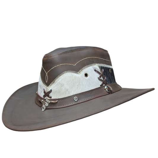 Leather Cowboy Hat w/ Genuine Cowhide - Brown