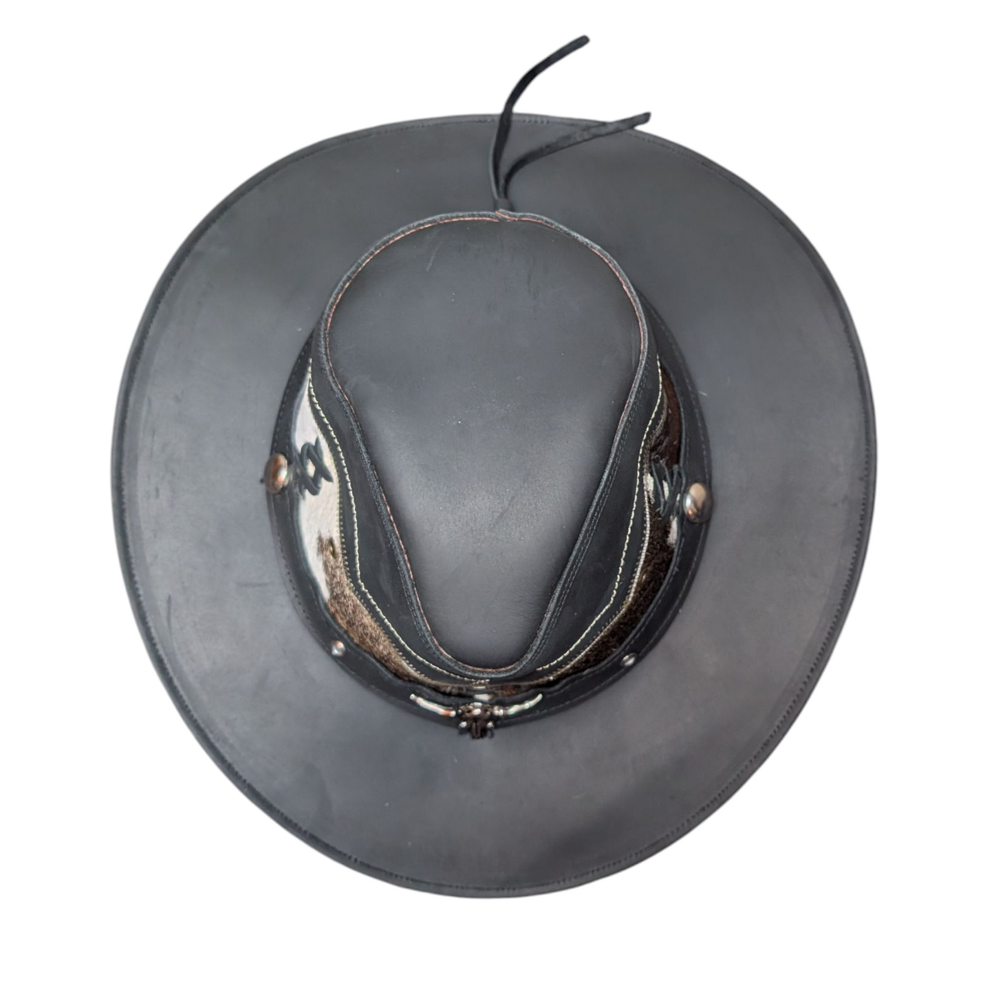 Leather Cowboy Hat w/ Genuine Cowhide - Black Leather