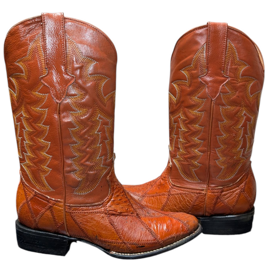 Men's Exotic Leather Cowboy Boots (0068) - 14" Ostrich Leather w/ Western Stitching & Round Toe