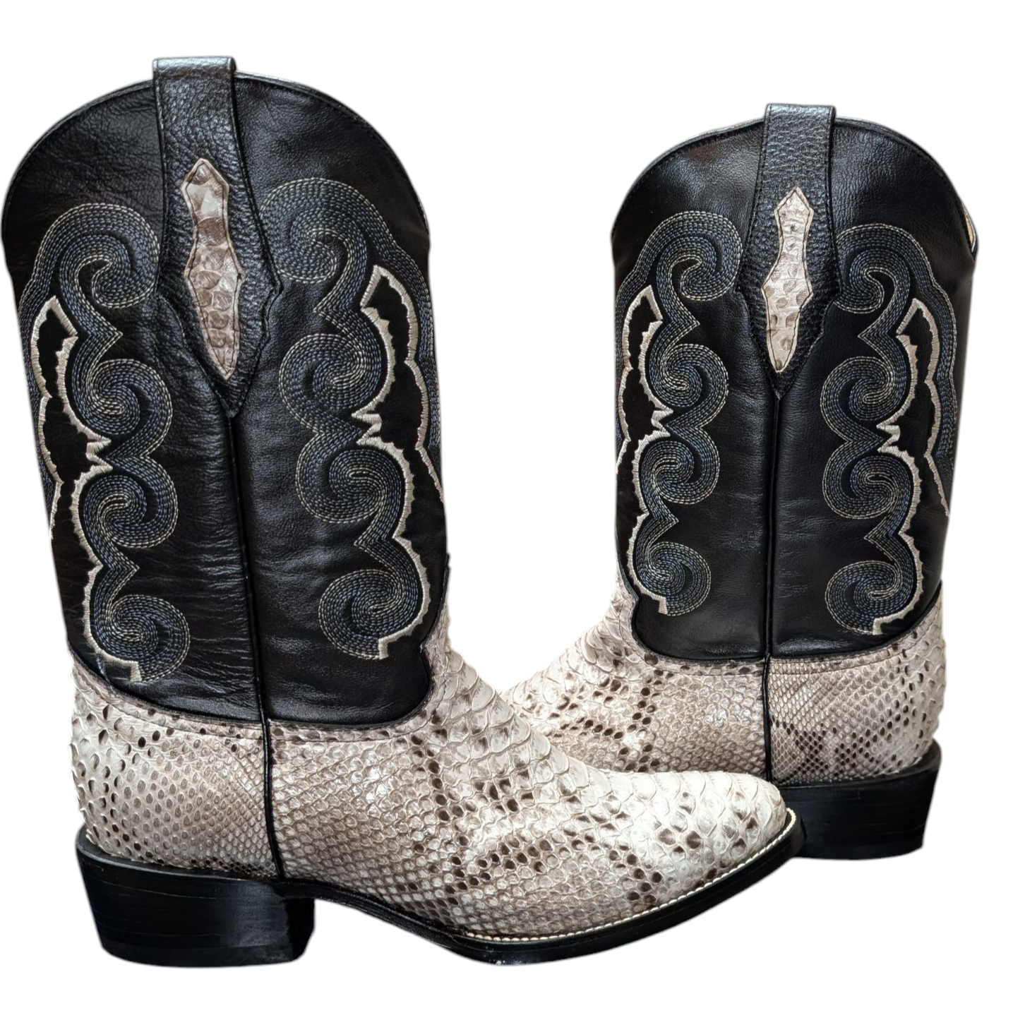 Men's Exotic Leather Cowboy Boots (0068) - 14" Snake Skin Leather w/ Western Stitching & Round Toe