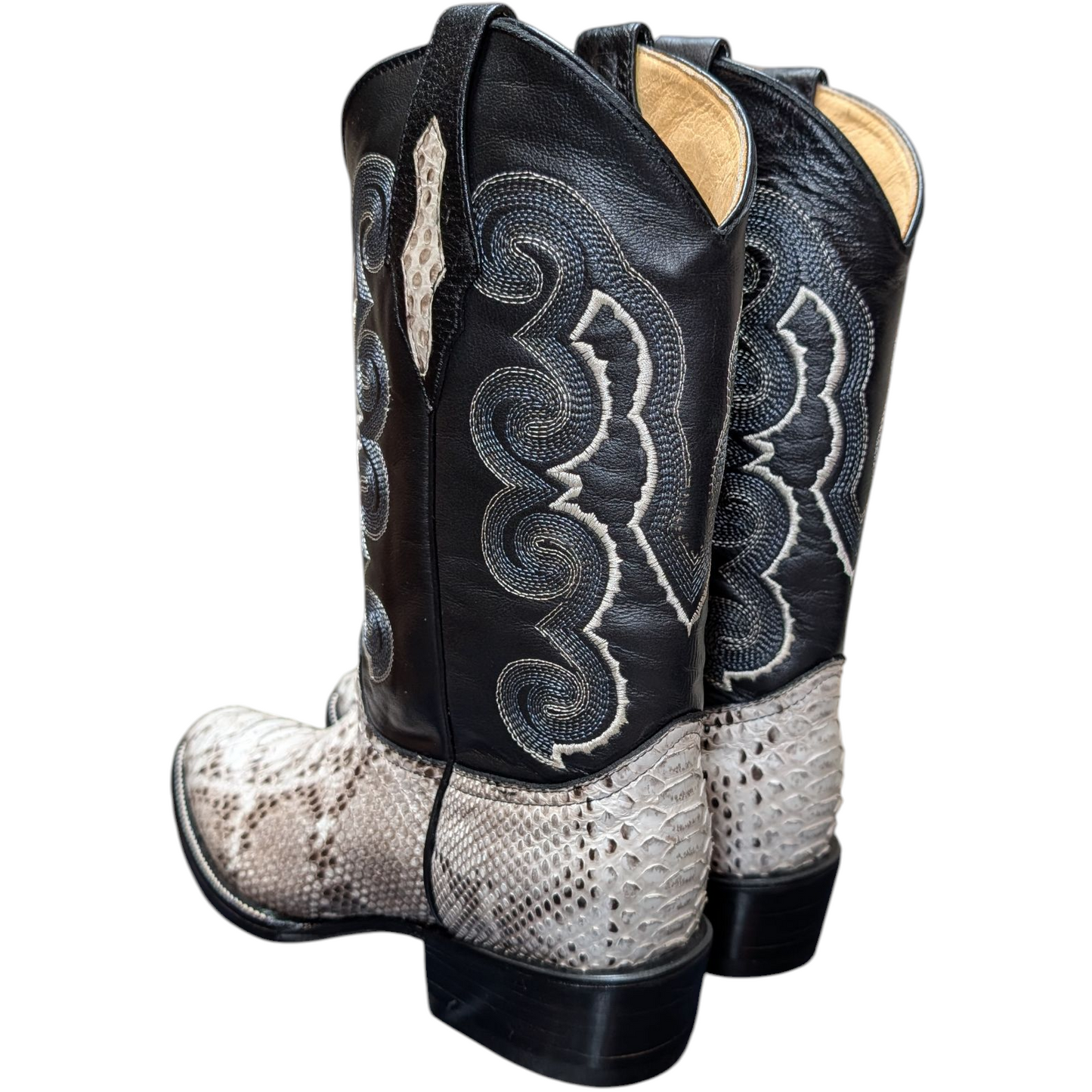 Men's Exotic Leather Cowboy Boots (0068) - 14" Snake Skin Leather w/ Western Stitching & Round Toe