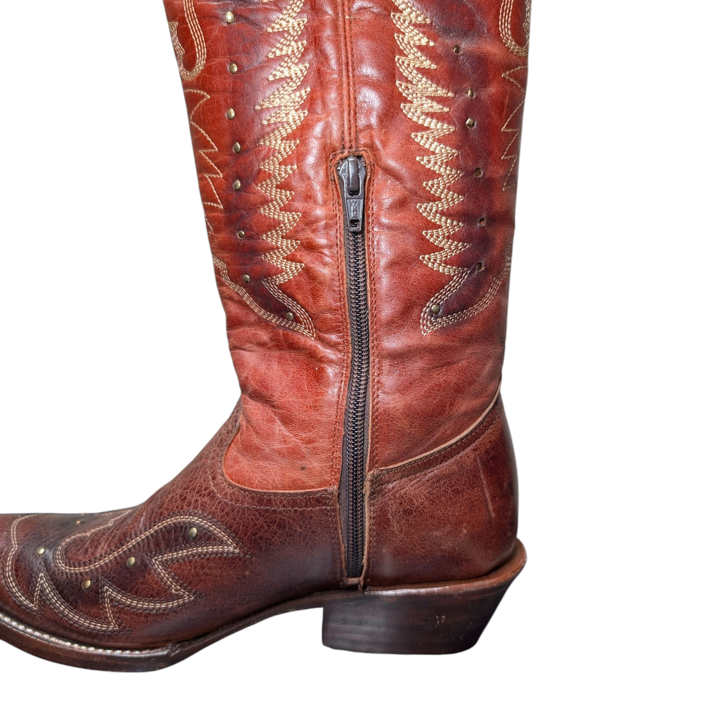 Women's Cowboy Boots  (0078) - 21.5" Knee High Red Leather w/ Pointed Toe