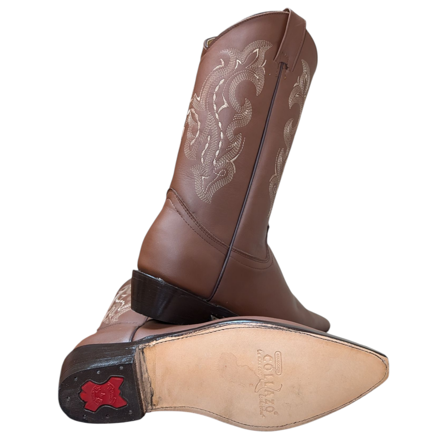 Unisex Cowboy Boots (0080) - 14" Light Chocolate Brown Leather w/ Pointed Toe