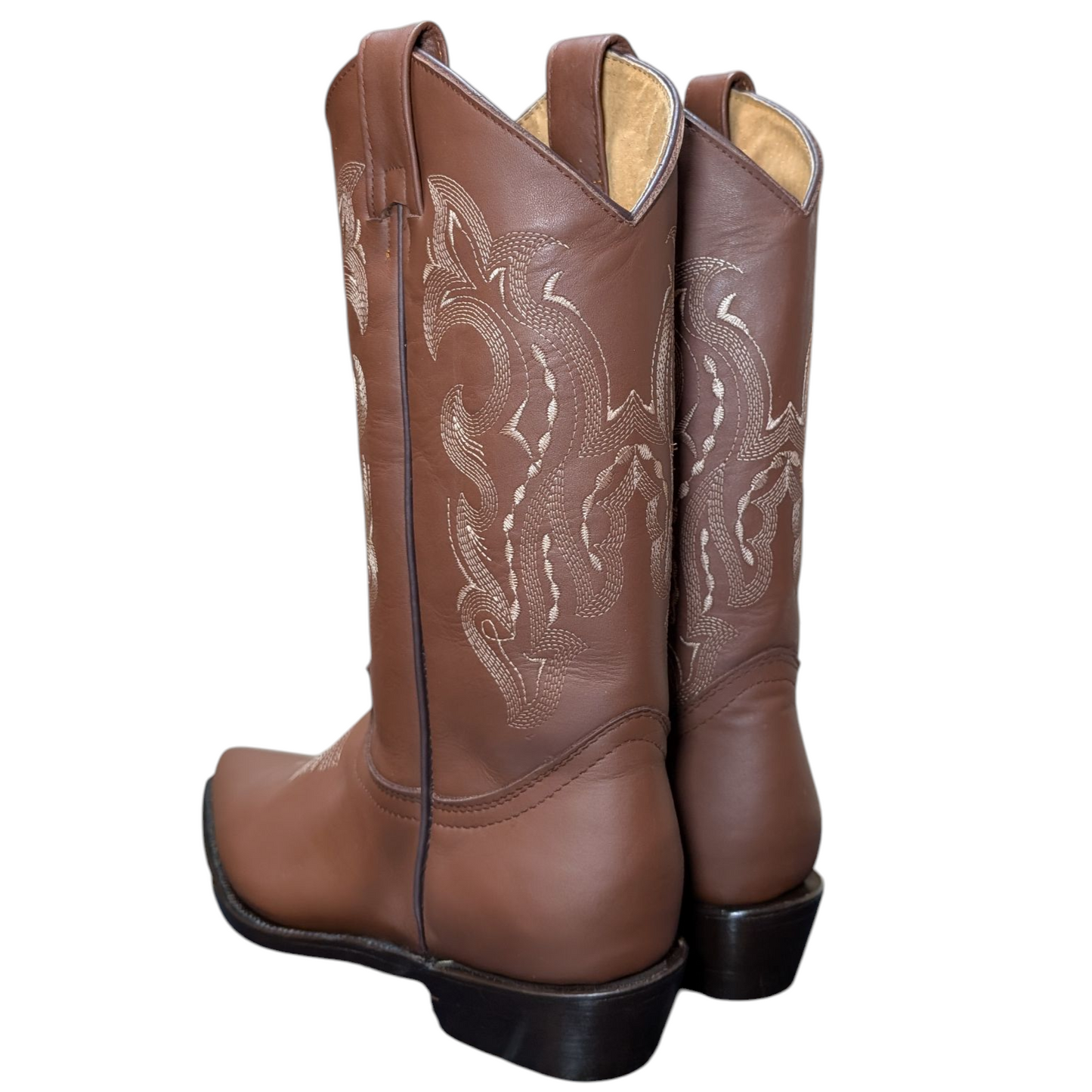 Unisex Cowboy Boots (0080) - 14" Light Chocolate Brown Leather w/ Pointed Toe