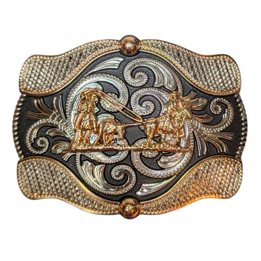 Western Buckle (0032) - Gold & Black Wrangler Cowboy