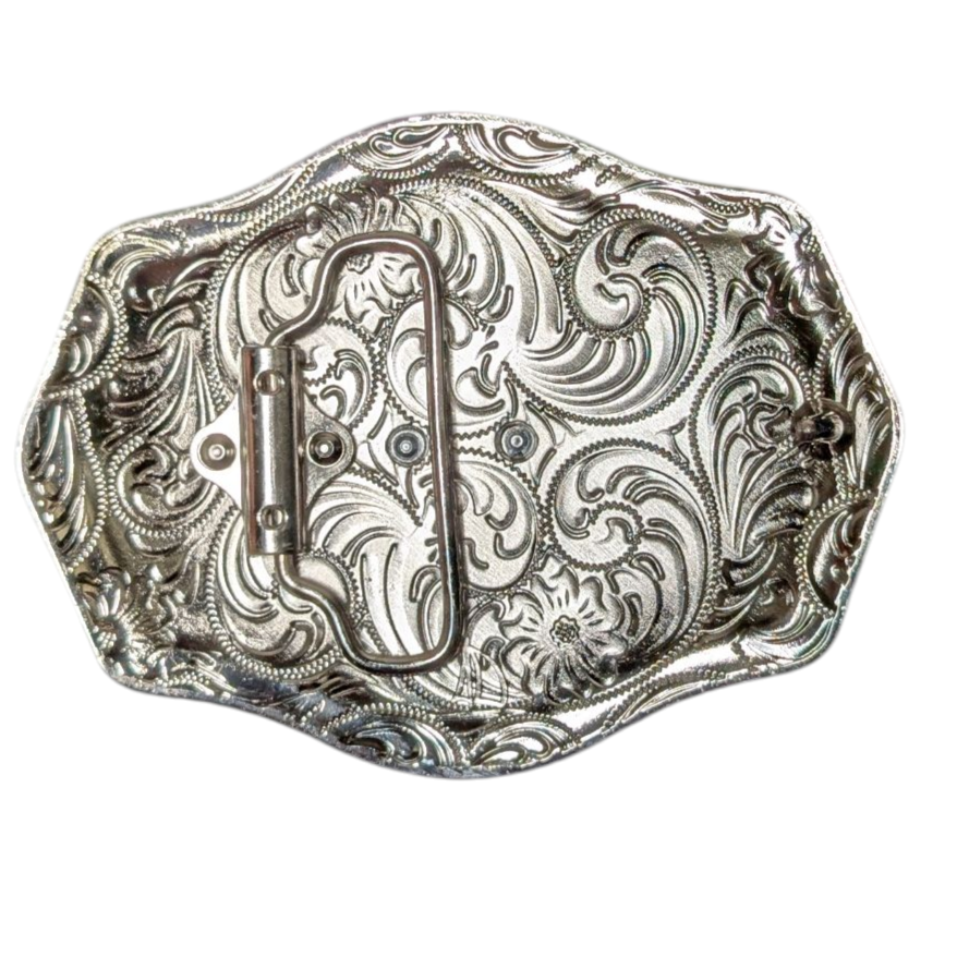Western Buckle (0035) - Silver & Gold Cowboy w/ Silver Rhinestones