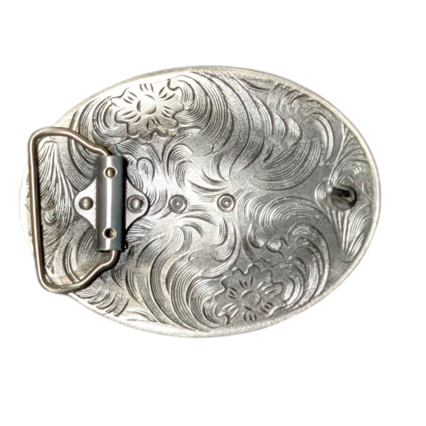 Western Buckle (0036) - Silver Longhorn w/ Blue Stones