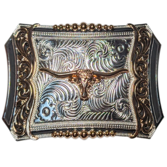 Western Buckle (0042) - Silver, Gold & Black Longhorn