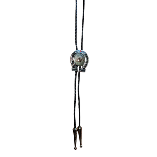 Western Bolo Tie (0015) - Horse w/ Horseshoe Design