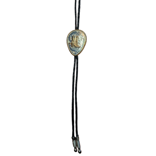 Western Bolo Tie (0018) - Silver & Gold Cowboy Boots