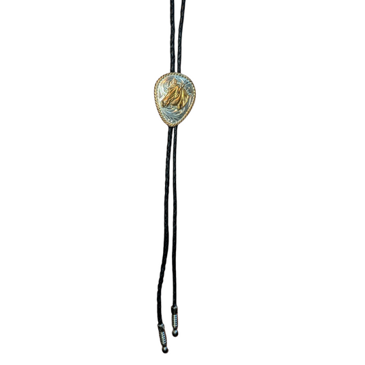 Western Bolo Tie (0019) - Silver & Gold Horse Head