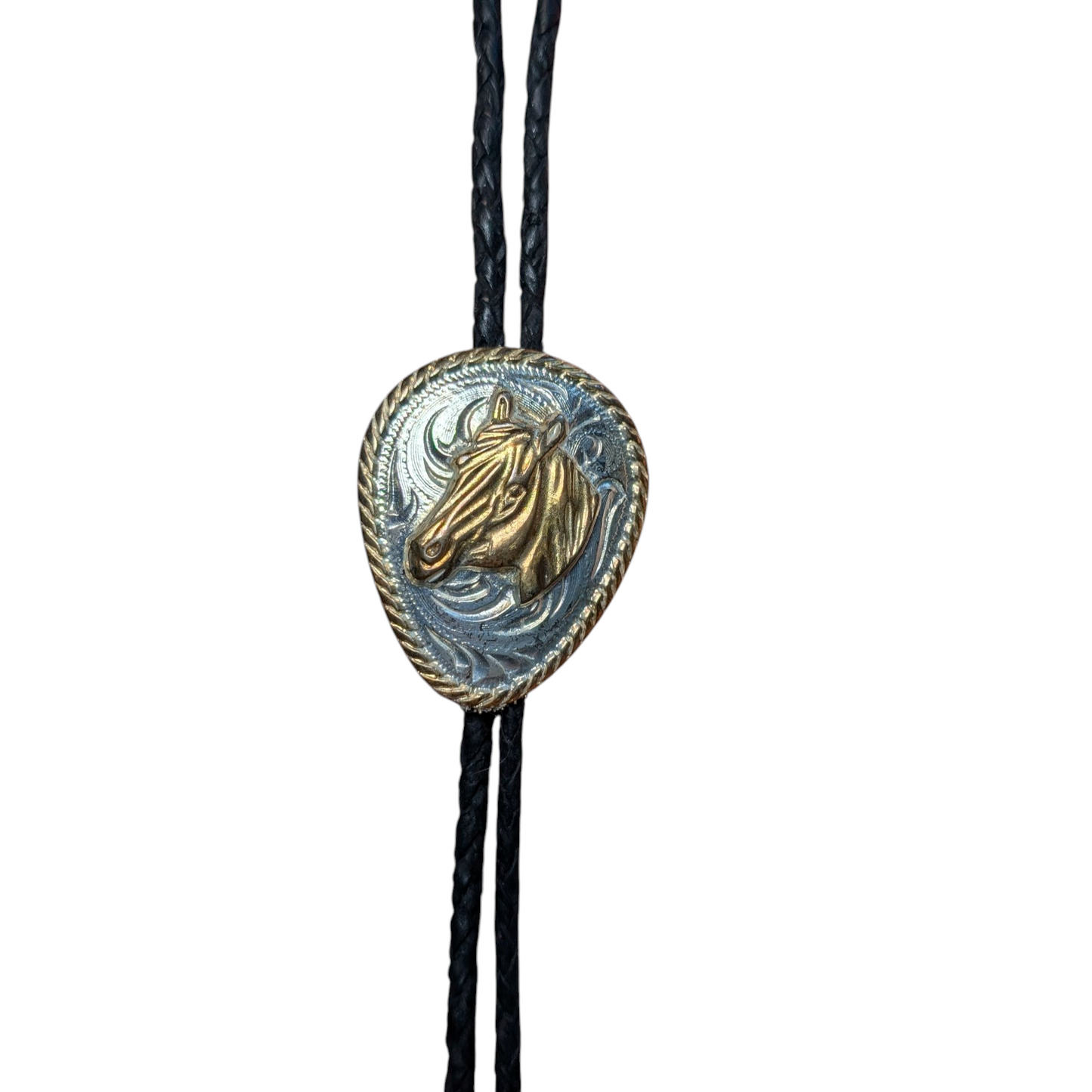 Western Bolo Tie (0019) - Silver & Gold Horse Head