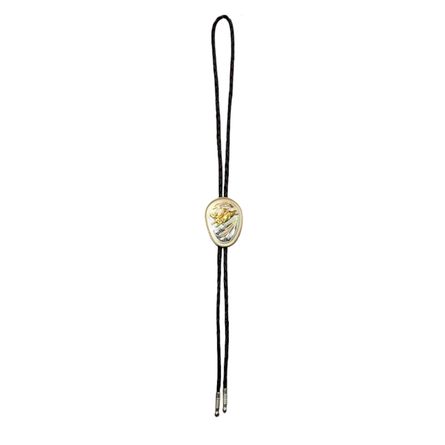 Western Bolo Tie (0020) - Silver & Gold Bull Rider