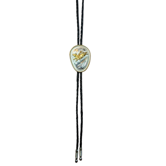 Western Bolo Tie (0020) - Silver & Gold Bull Rider