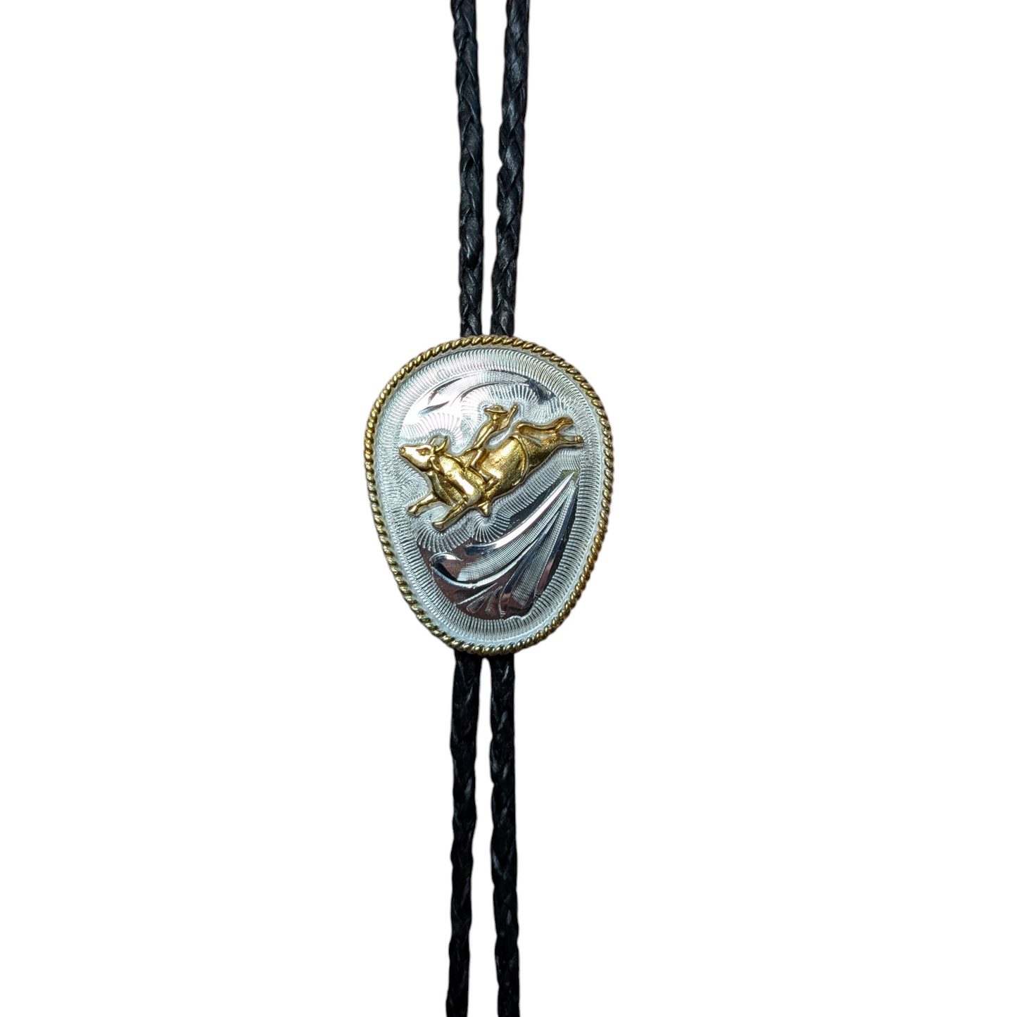 Western Bolo Tie (0020) - Silver & Gold Bull Rider