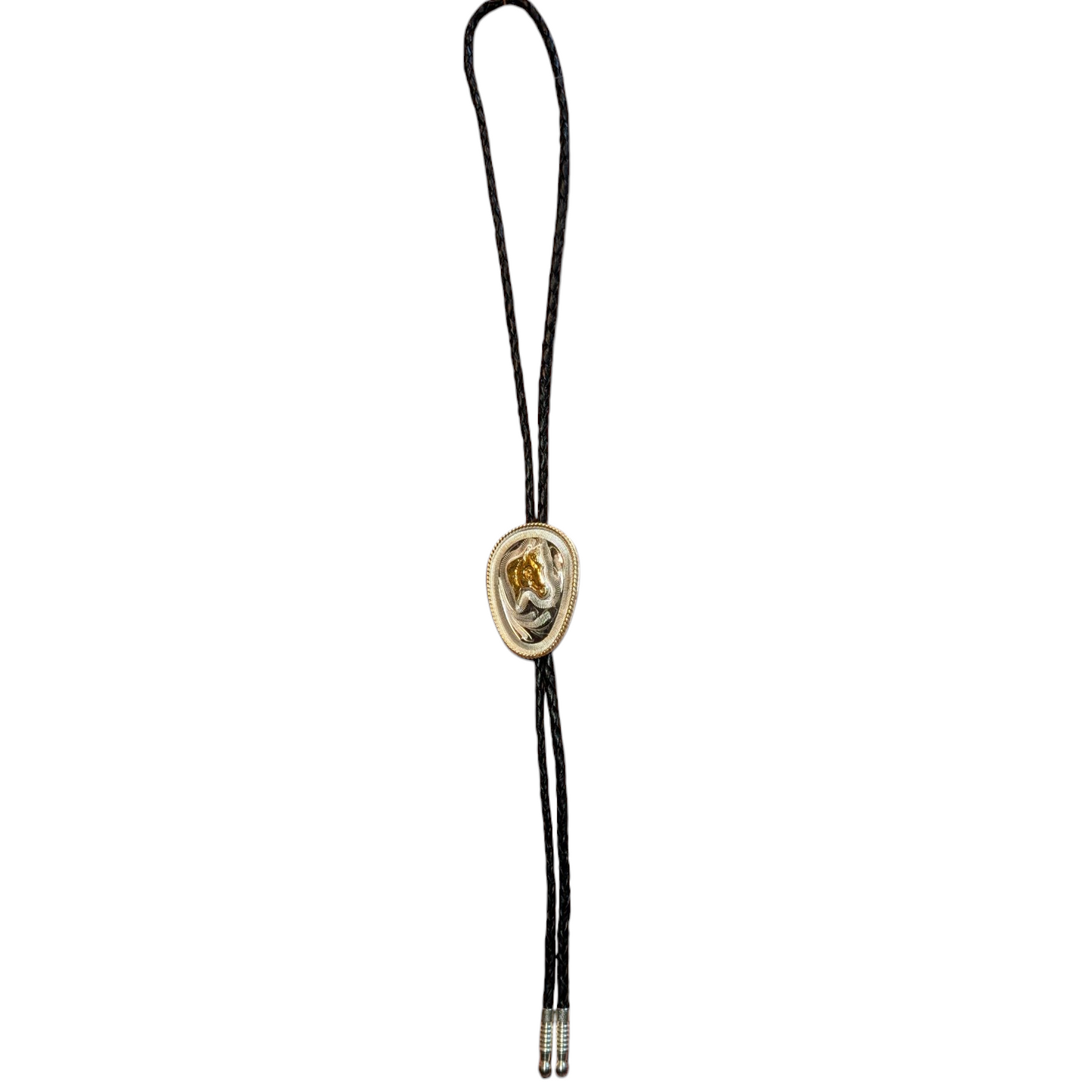 Western Bolo Tie (0021) - Silver & Gold Horse Head