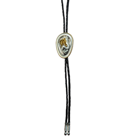 Western Bolo Tie (0021) - Silver & Gold Horse Head