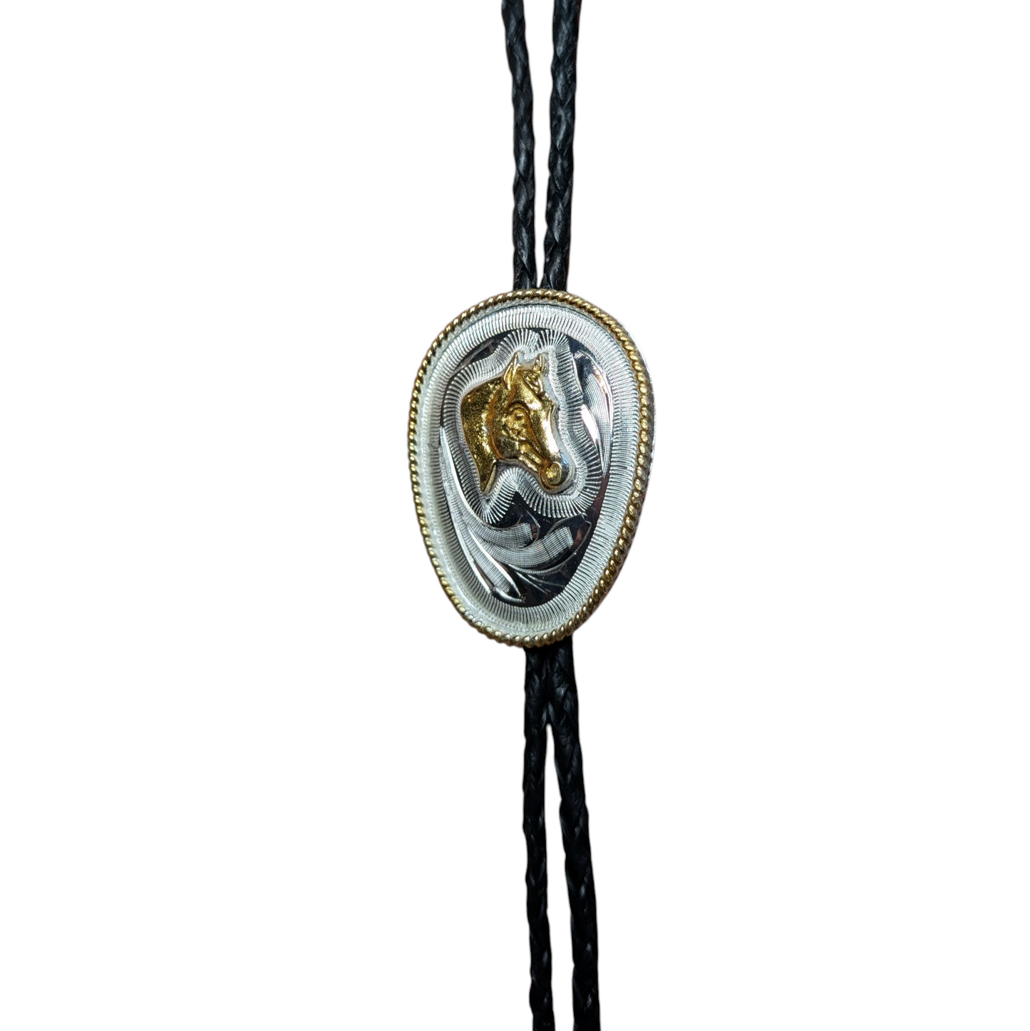 Western Bolo Tie (0021) - Silver & Gold Horse Head