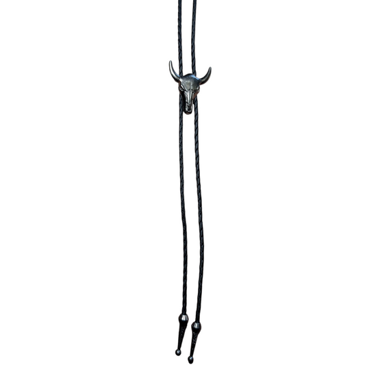 Western Bolo Tie (0023) - Silver Bull Head