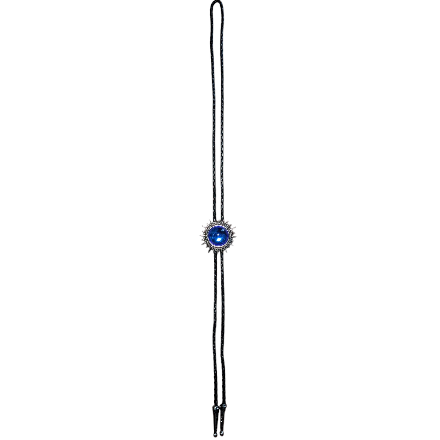 Western Bolo Tie (0026) - Silver w/ Dark Blue Stone