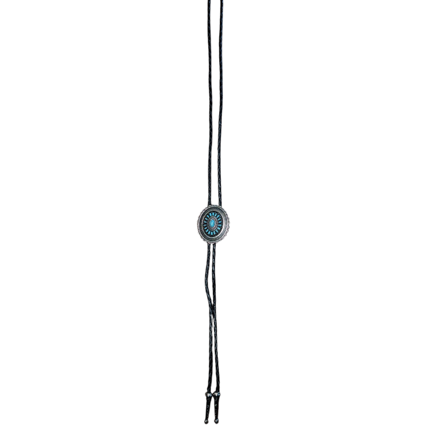 Western Bolo Tie (0027) - Silver w/ Blue Stones