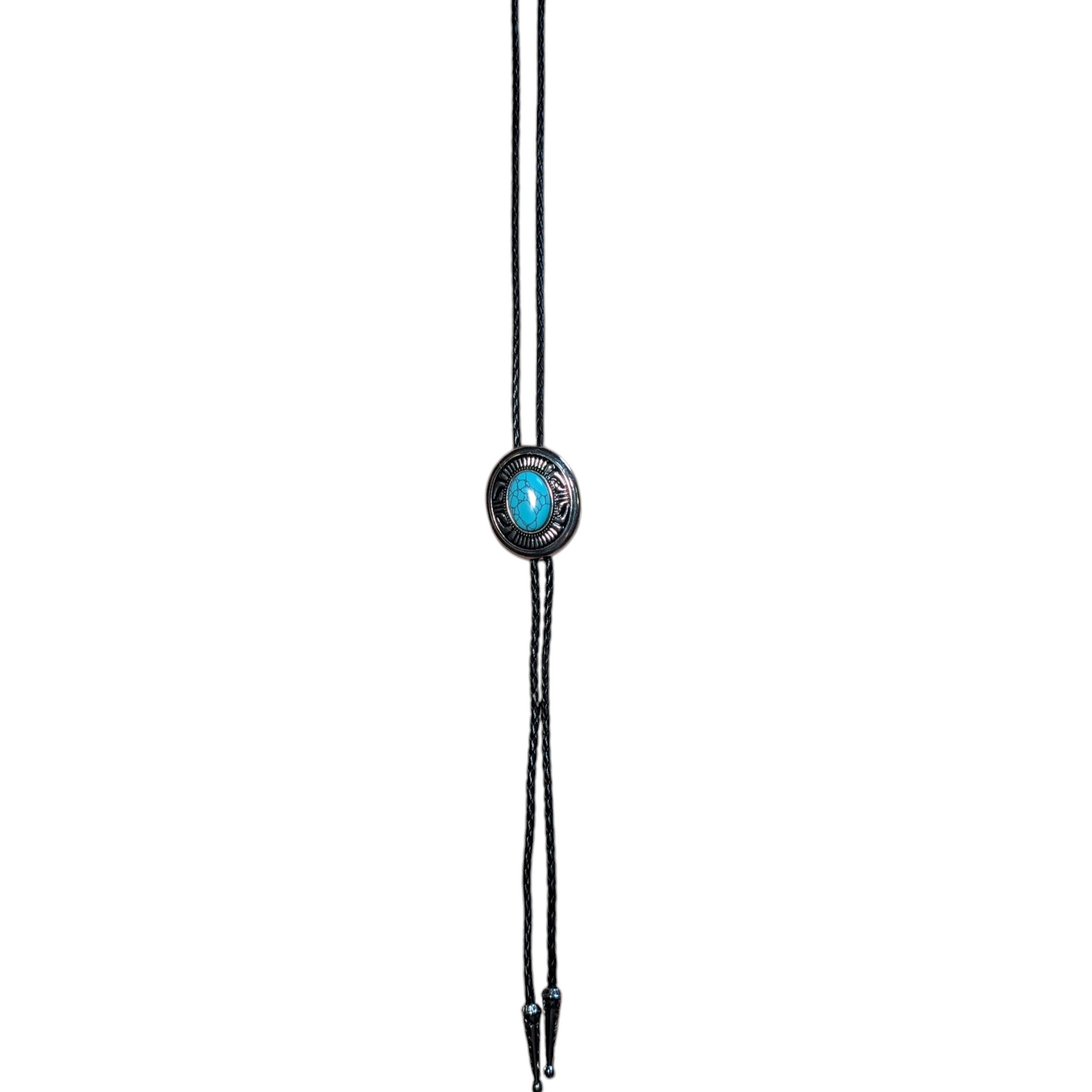 Western Bolo Tie (0037) - Silver w/ Blue 'cracked' Stone