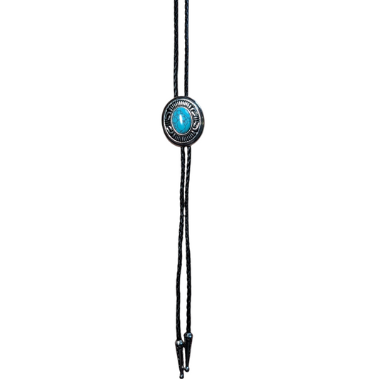 Western Bolo Tie (0037) - Silver w/ Blue 'cracked' Stone