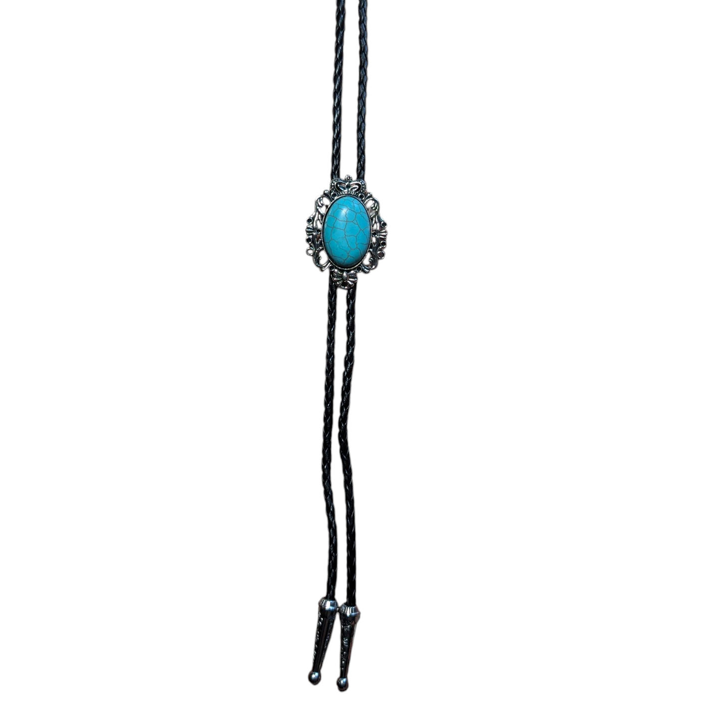 Western Bolo Tie (0029) - Silver w/ Blue 'cracked' Stone