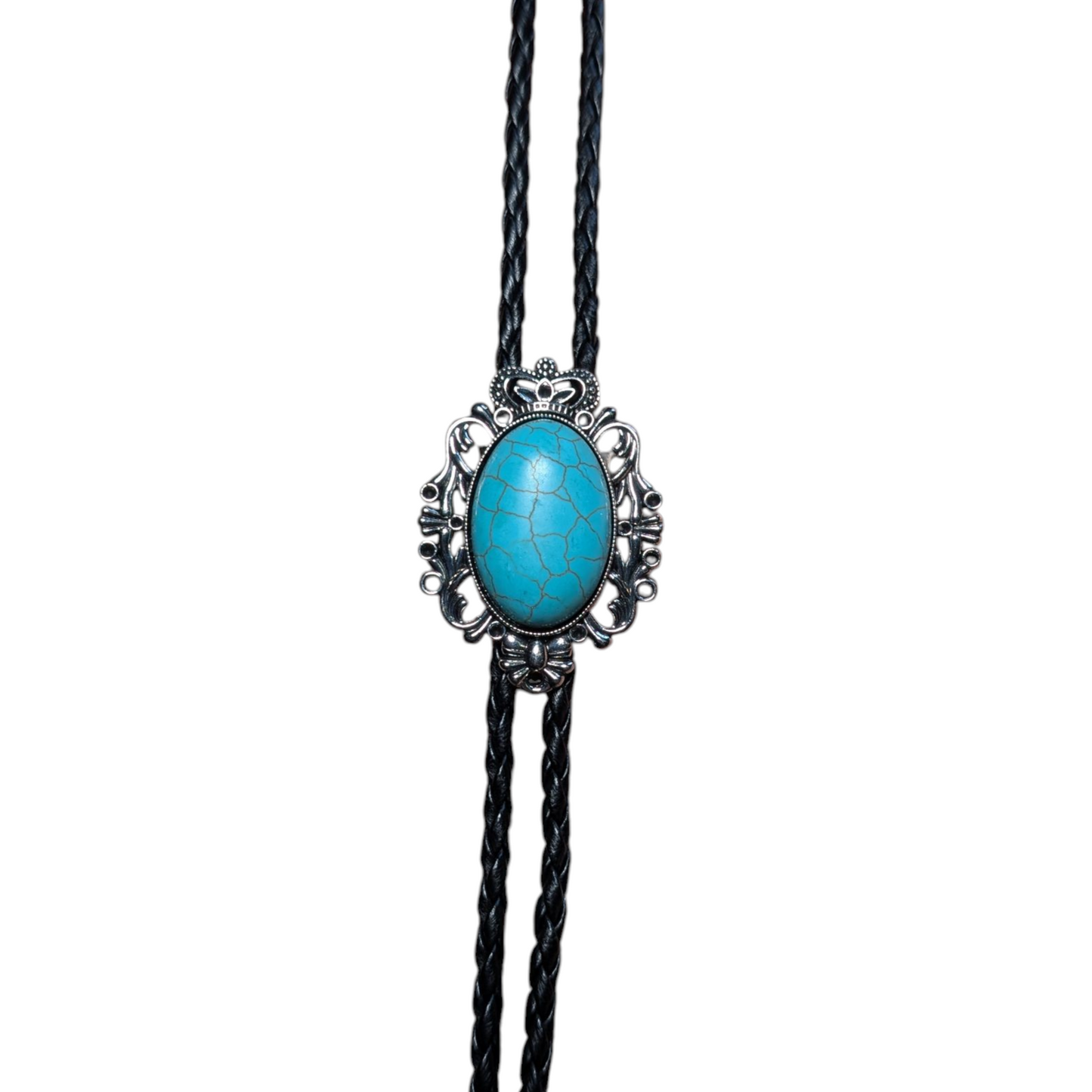 Western Bolo Tie (0029) - Silver w/ Blue 'cracked' Stone