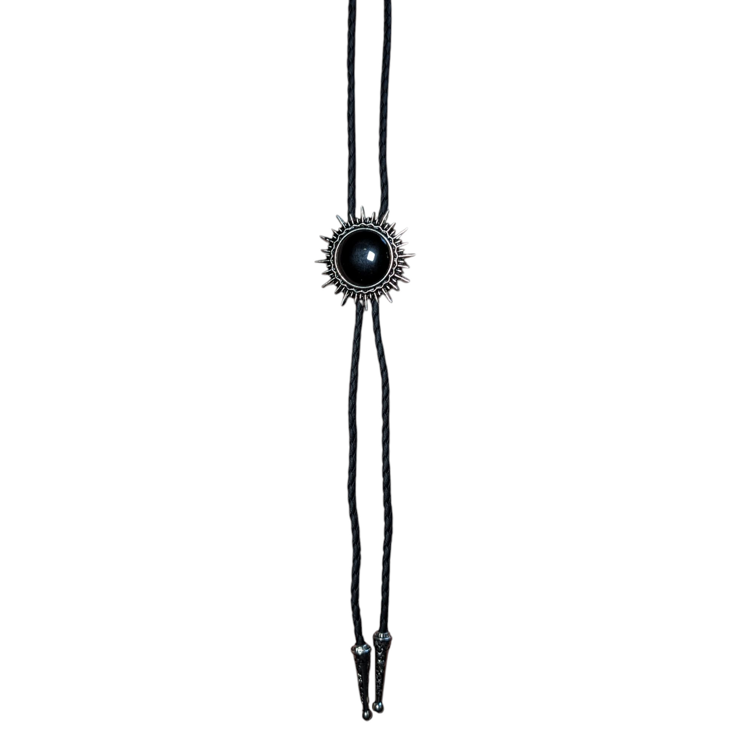 Western Bolo Tie (0038) - Silver w/ Black Stone