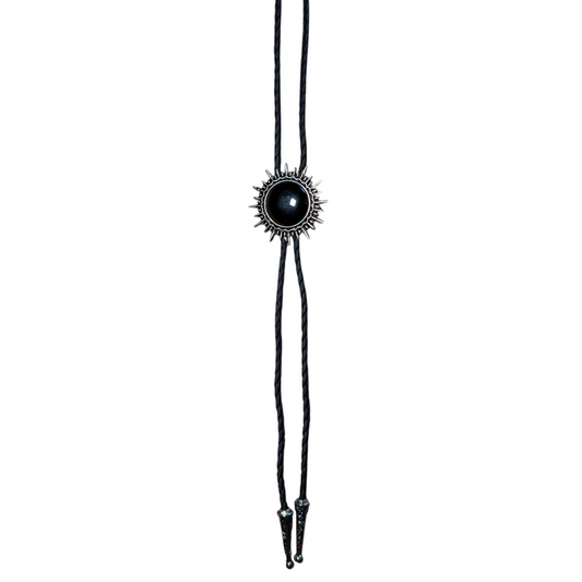 Western Bolo Tie (0038) - Silver w/ Black Stone