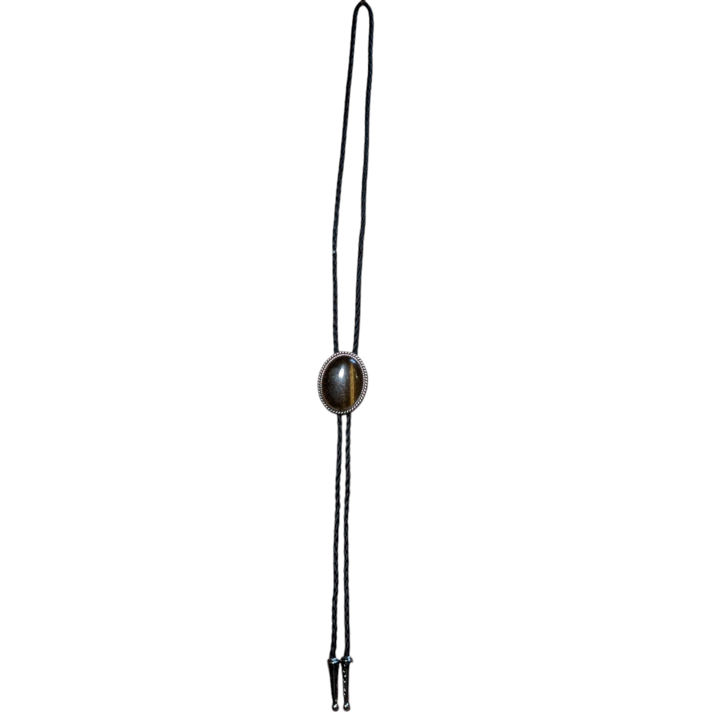 Western Bolo Tie (0036) - Silver Oval w/ Brown Stone