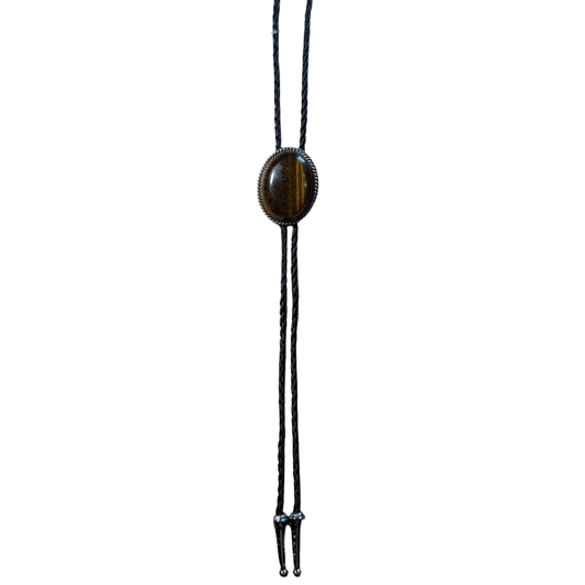 Western Bolo Tie (0036) - Silver Oval w/ Brown Stone
