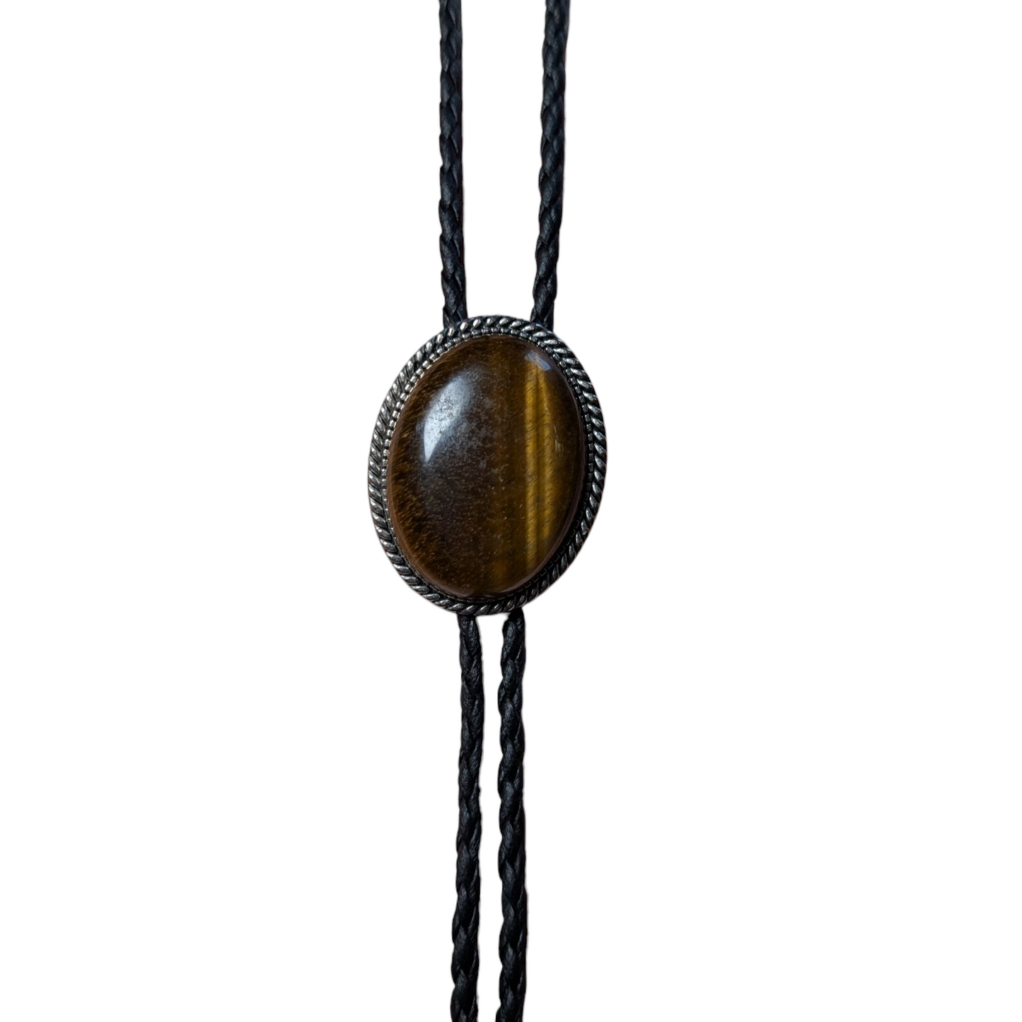 Western Bolo Tie (0036) - Silver Oval w/ Brown Stone