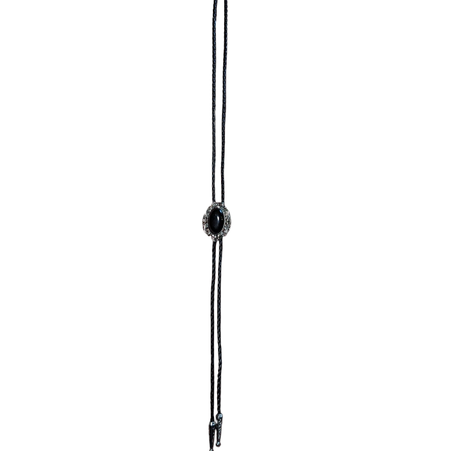 Western Bolo Tie (0030) - Silver w/ Black Stone
