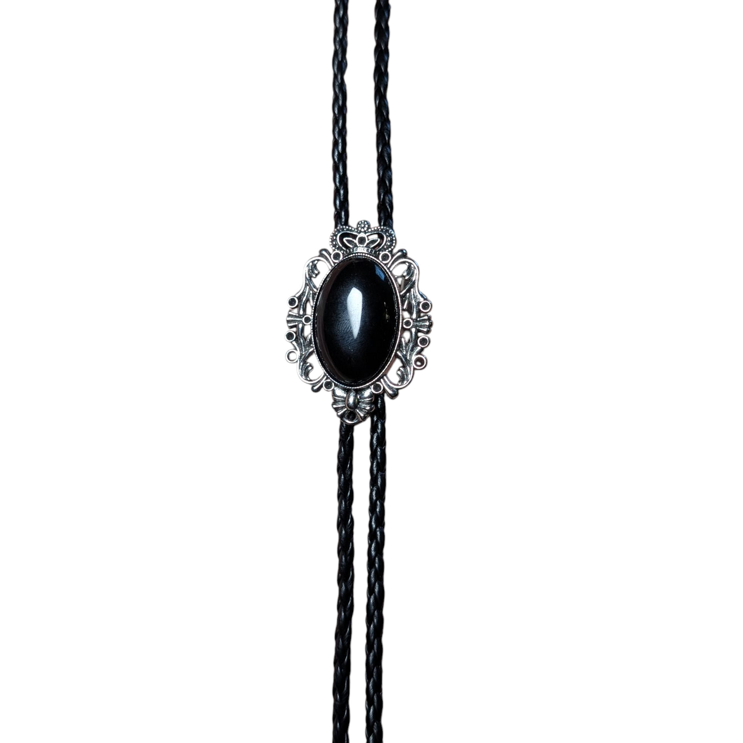 Western Bolo Tie (0030) - Silver w/ Black Stone
