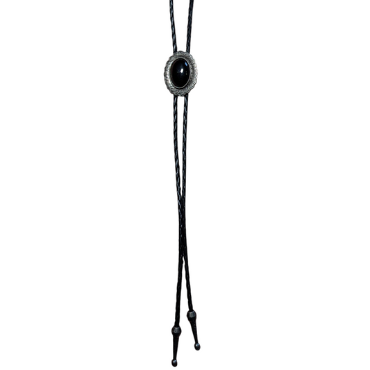 Western Bolo Tie (0033) - Silver Oval w/ Black Stone